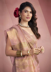 Soft Pink Tissue Fancy Weaving Silk Saree Kalyanja Fashion