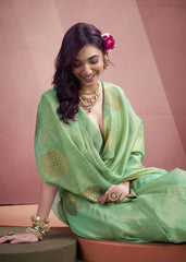 green tissue fancy weaving silk saree