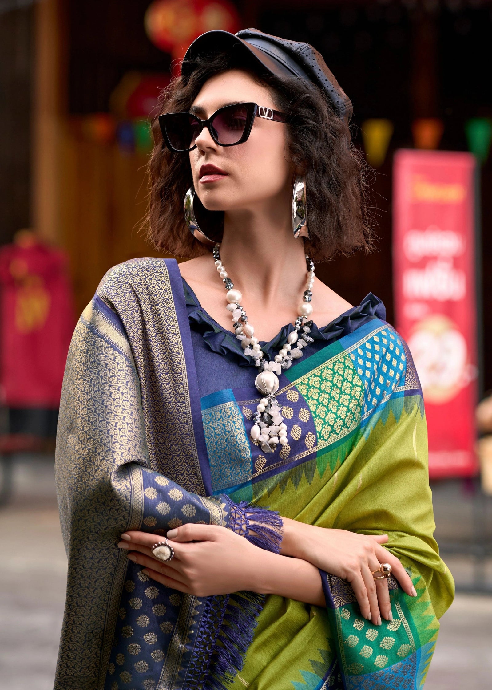 Pista Banarasi Silk Zari Weaving Saree Kalyanja Fashion