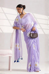 lavender linen cotton saree