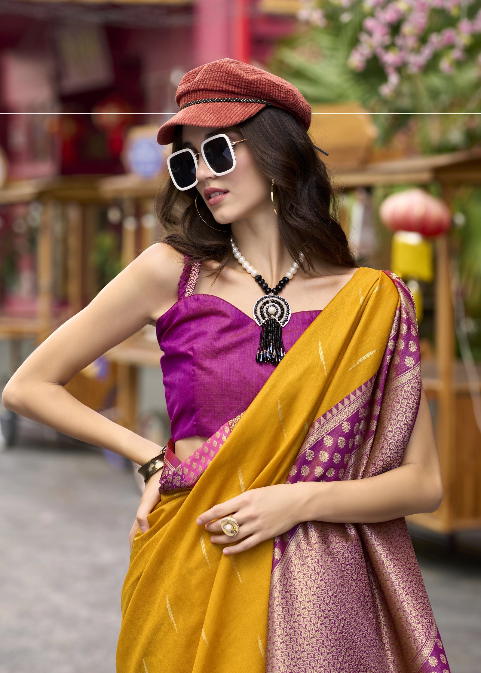yellow banarasi silk zari weaving saree - kalyanja
