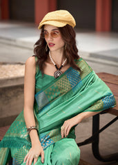 green banarasi silk zari weaving saree - kalyanja
