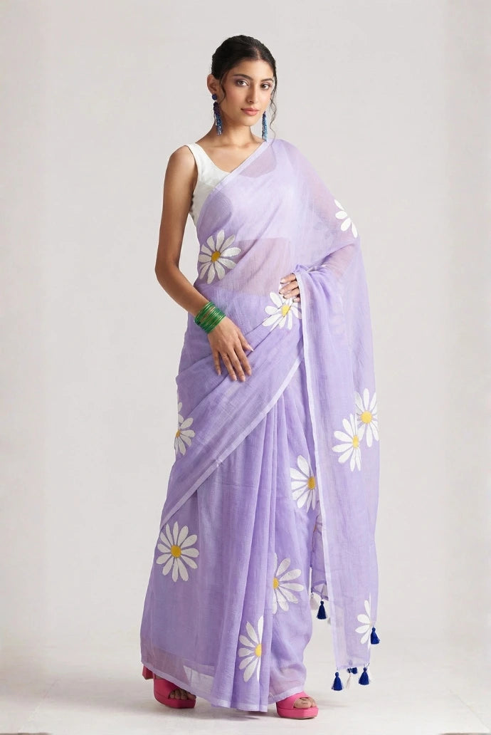 Lavender linen cotton saree