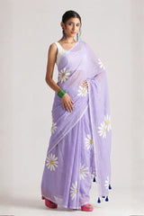 Lavender linen cotton saree