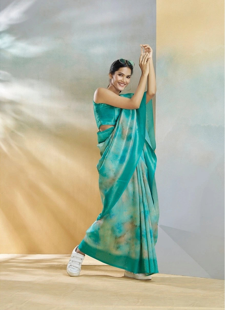 teal handloom weaving silk saree - kalyanja