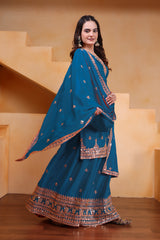rama blue sequins embroidered chinon suit