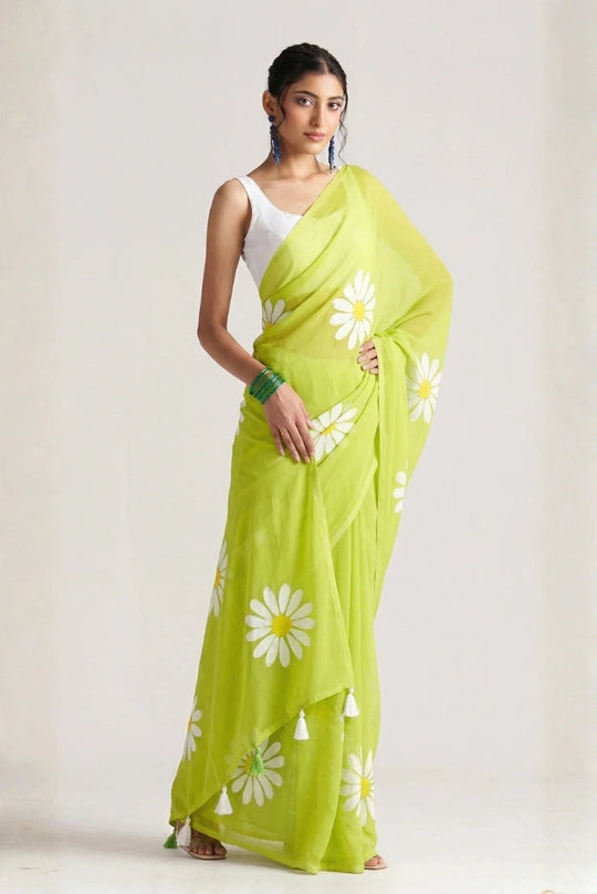 Pista Pistachio Green Chinon Saree Kalyanja Fashion