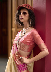beige banarasi silk zari weaving saree - kalyanja