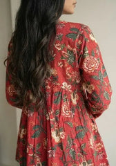 Red floral peplum short kurti – Kalyanja.