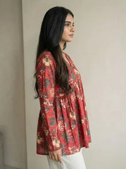 Red floral peplum short kurti – Kalyanja.