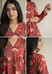 Red floral peplum short kurti – Kalyanja.