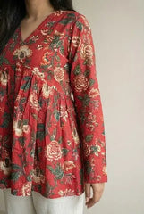 Red floral peplum short kurti – Kalyanja.