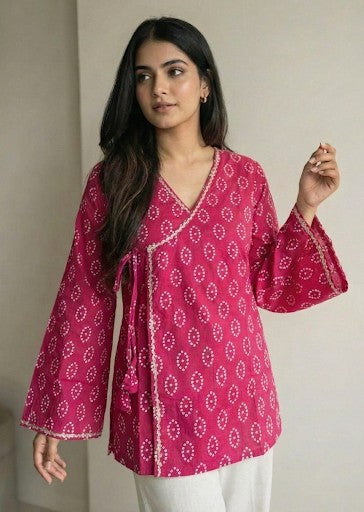 Komal Bandhani Wrap-Tie Short Kurti