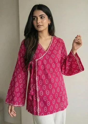 Komal Bandhani Wrap-Tie Short Kurti – Kalyanja