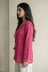 Komal Bandhani Wrap-Tie Short Kurti – Kalyanja