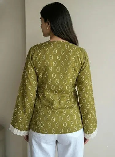 Mansi Bandhani Wrap-Tie Short Kurti - kalyanja