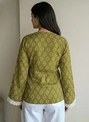 Mansi Bandhani Wrap-Tie Short Kurti - kalyanja