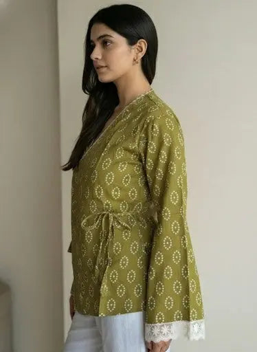 Mansi Bandhani Wrap-Tie Short Kurti - kalyanja