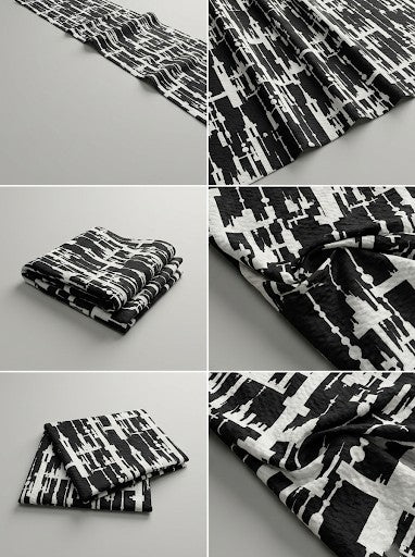 Black Abstract Print on Lycra Fabric