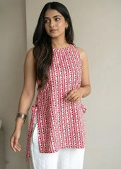 Rani Stripes Halter Neck Short Kurti – Kalyanja