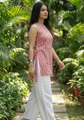 Rani Stripes Halter Neck Short Kurti – Kalyanja