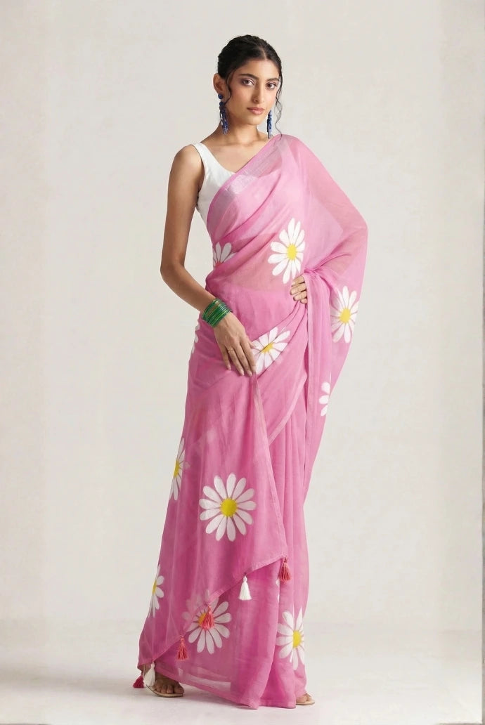 Light Pink Chinon Saree