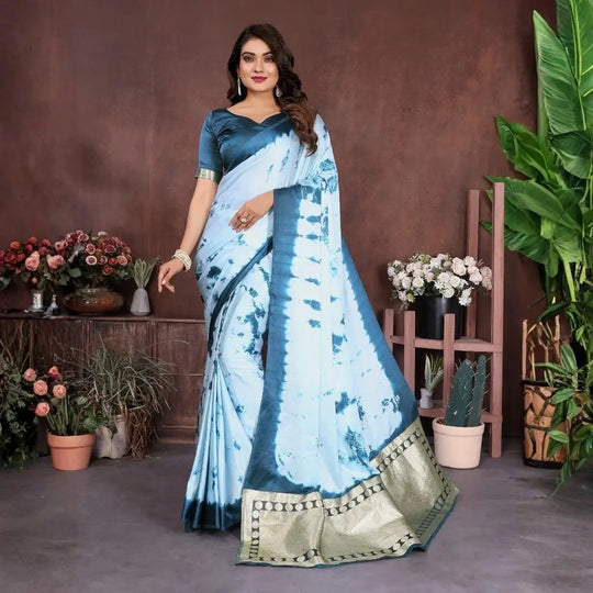 Blue Sibori Work Soft Satin Silk Saree - kalyanja