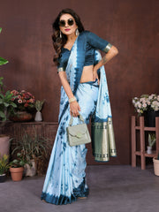 Blue Sibori Work Soft Satin Silk Saree - kalyanja
