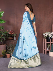 Blue Sibori Work Soft Satin Silk Saree - kalyanja