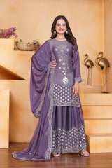 Lavender Sequins Embroidery Work Chinon Suit - kalyanja