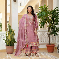 Pink Embroidery Sequin Work Chinon Silk Suit – Kalyanja