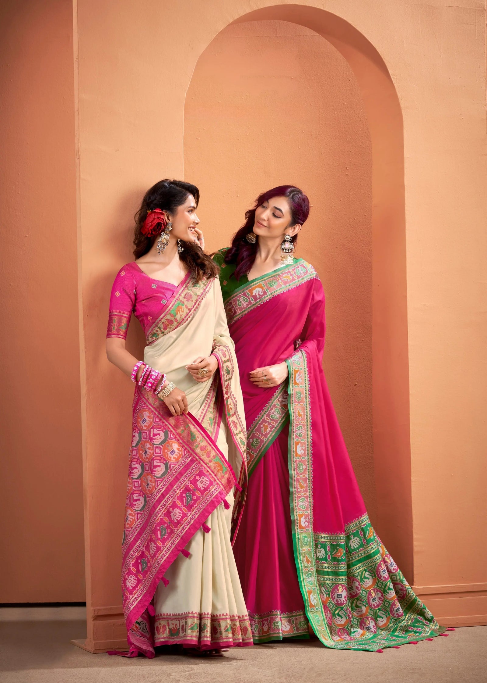 Dark Pink Patola Style Motifs Patola Silk Saree Kalyanja Fashion