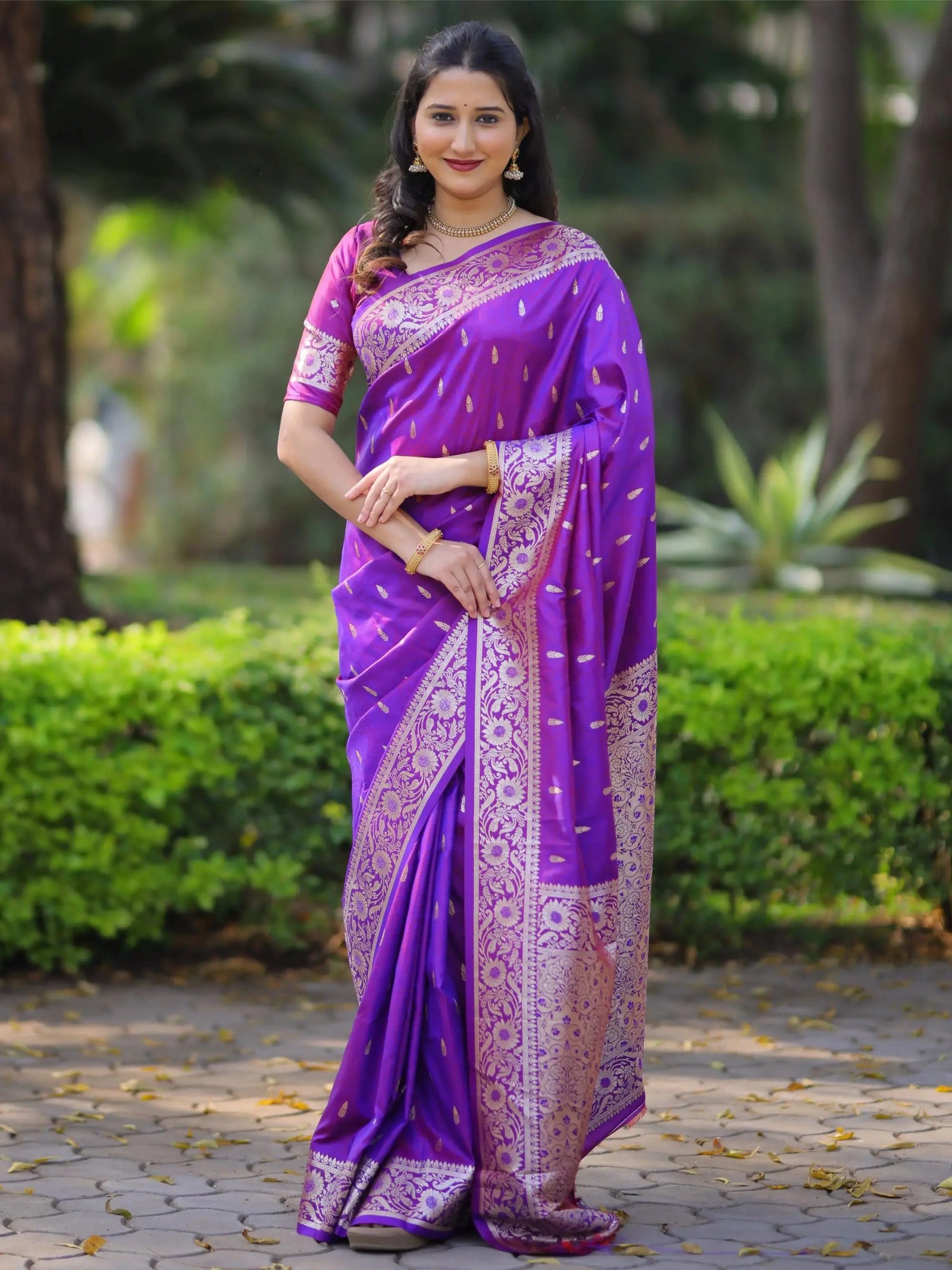 purple Banarasi silk saree