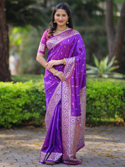 purple Banarasi silk saree