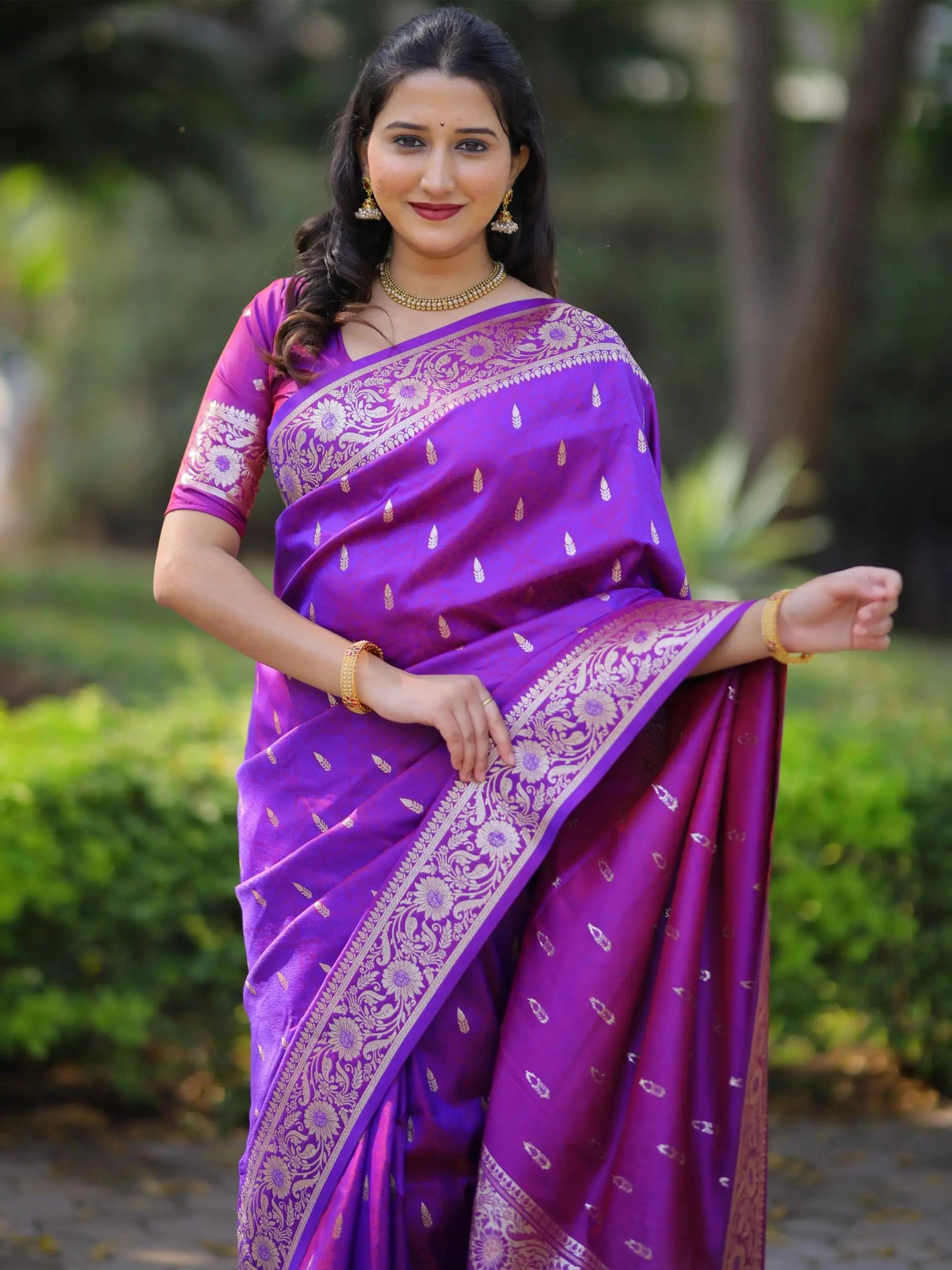 purple Banarasi silk saree