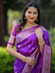 purple Banarasi silk saree