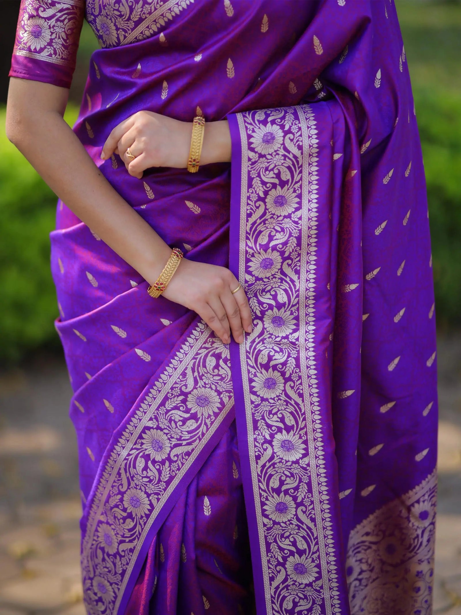 purple Banarasi silk saree