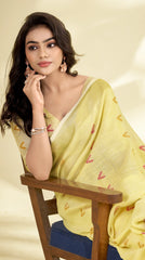 yellow handloom style weaving linen silk saree - kalyanja