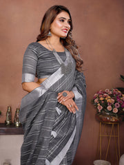 Gray Ached Weaving Soft Linen Saree - kalyanja