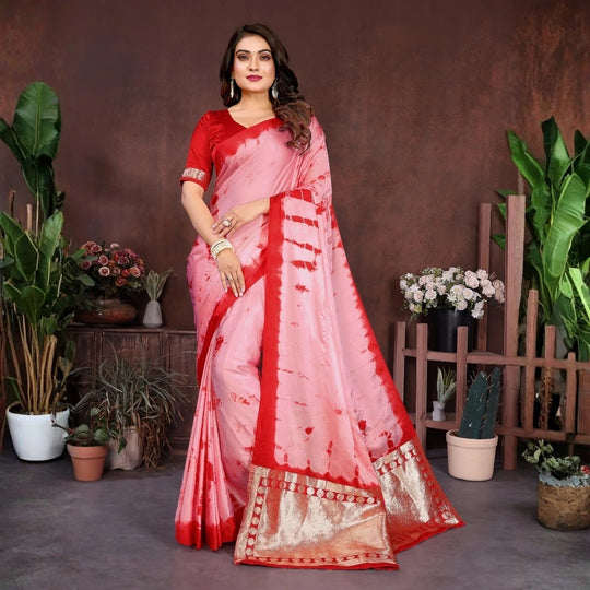 Red Sibori Work Soft Satin Silk Saree - kalyanja
