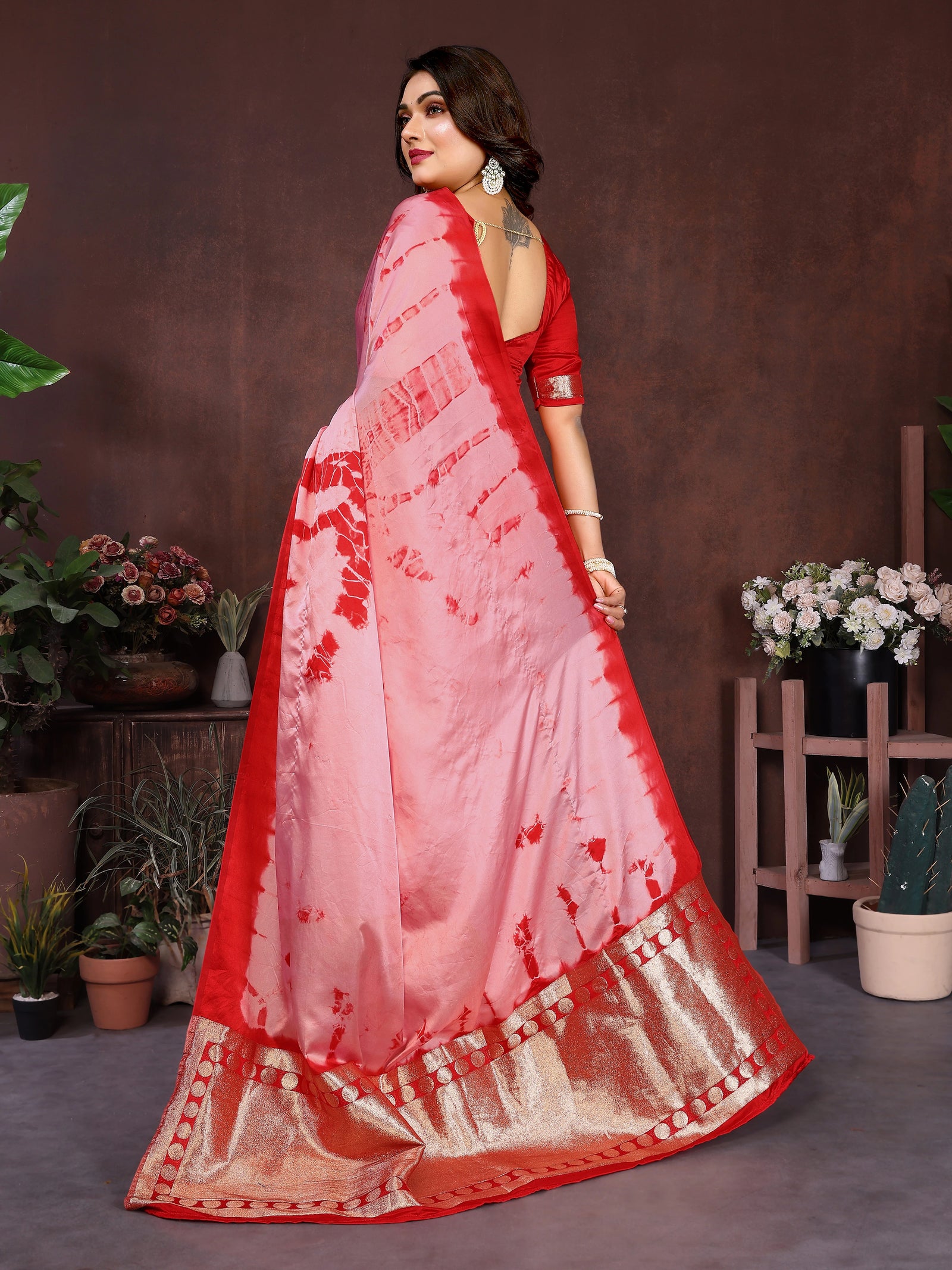 Red Sibori Work Soft Satin Silk Saree – Kalyanja