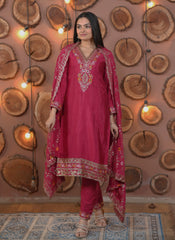Dark Pink Sequins Embroidery Work Chinon Suit – Kalyanja