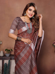 Brown Ached Weaving Soft Linen Saree – Kalyanja
