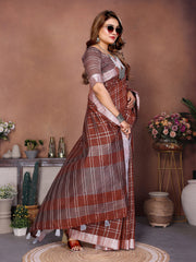 Brown Ached Weaving Soft Linen Saree – Kalyanja