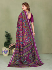 Magenta Kalamkari Print Mul Cotton Saree – Kalyanja