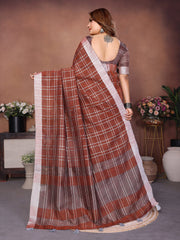 Brown Ached Weaving Soft Linen Saree – Kalyanja