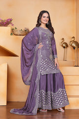 Lavender Sequins Embroidery Work Chinon Suit - kalyanja