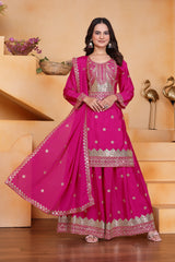 Dark Pink Traditional Sequins Work Suit Sharara