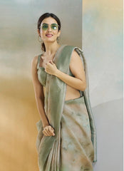 Light Pista Handloom Weaving Silk Saree Kalyanja Fashion