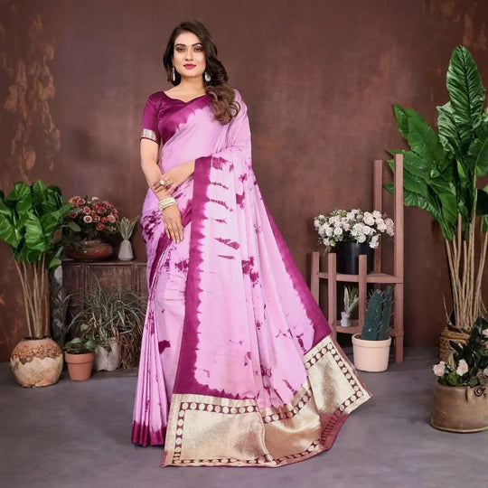 Lavender Sibori Work Soft Satin Silk Saree